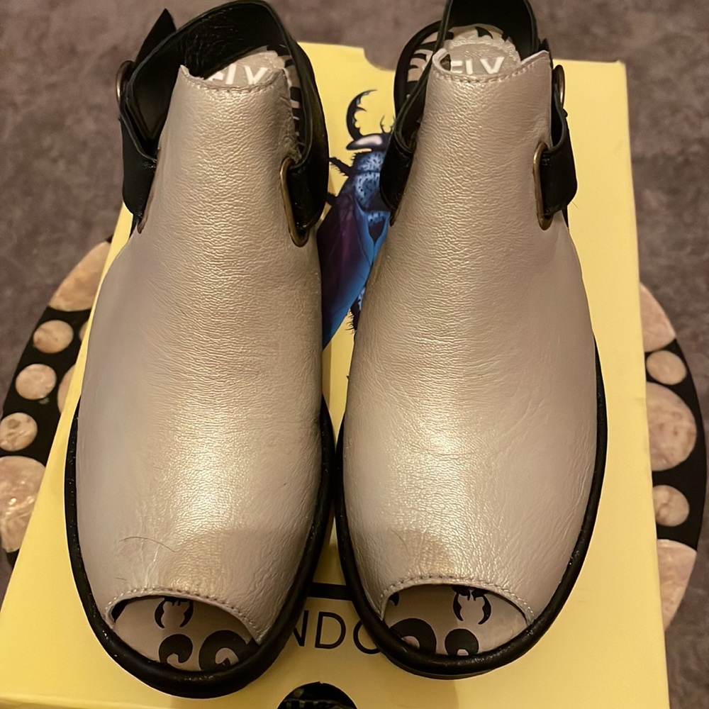 Fly London peep toe mules